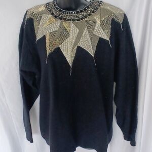 Vintage I.B. Diffusion Black Beaded Sweater Medium, silk/angora/wool/nylon 1980s